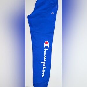Champion Blue Jogger Sweatpants Size Large Logo Graphic Fleece